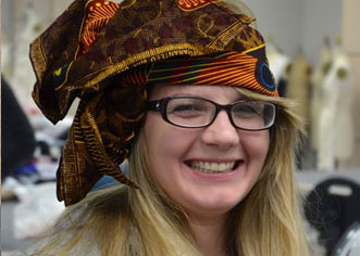 Brin Walters modeling headdress