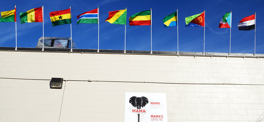 International flags flying atop the MAMA